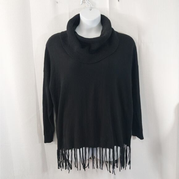 MICHAEL KORS! STRIKING BLACK KNIT, OVERSIZED, FRINGED COWL SWEATER! SZ 2X - Picture 2 of 11